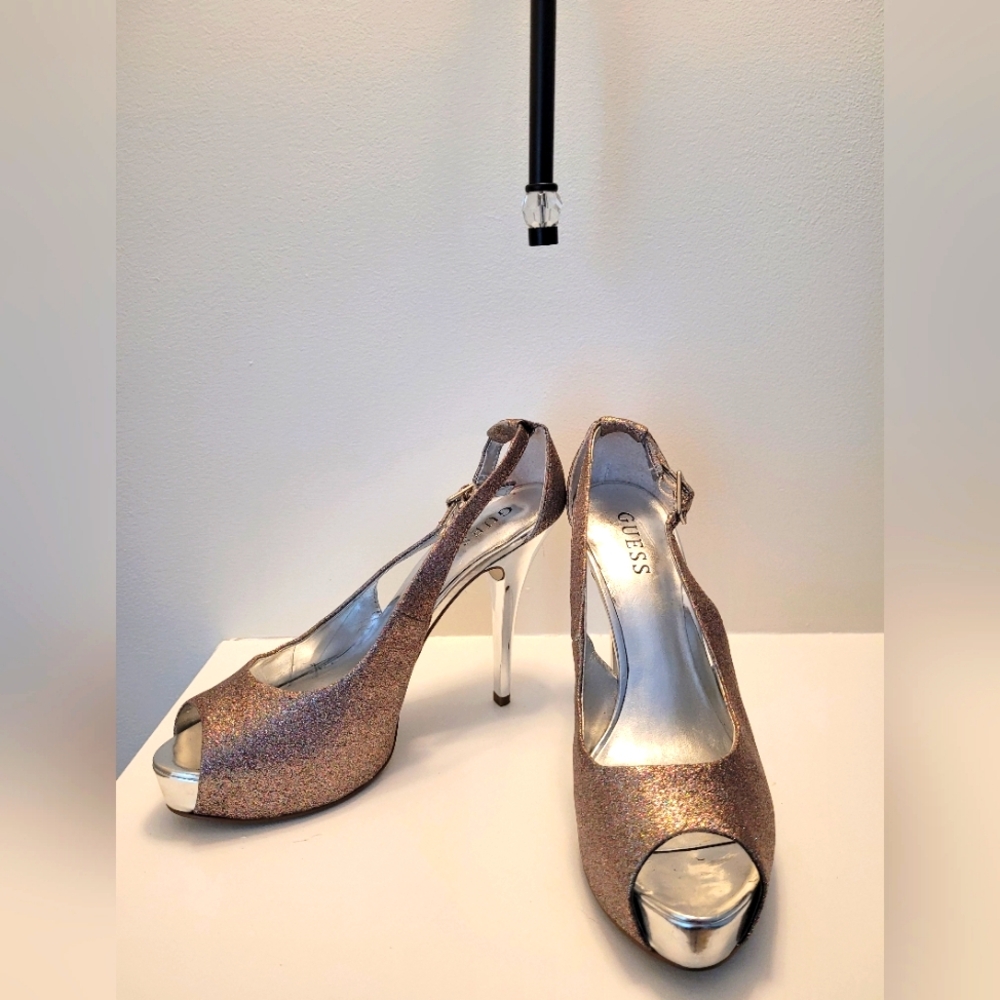 GUESS Glitter Peep-Toe Heels